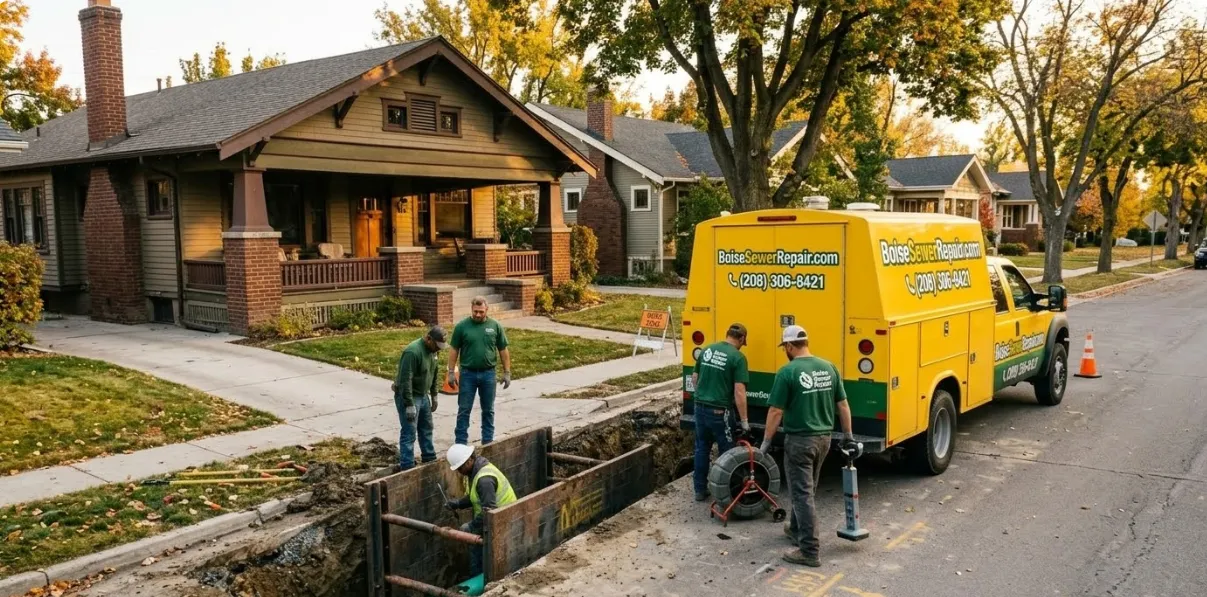 Boise Sewer Repair crew working at a residential property in Boise Idaho